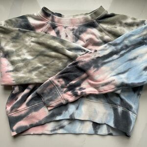 Katie J Tie-Dye Pastel Cropped Crewneck Sweatshirt - Pink, Blue, Gray